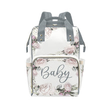 Load image into Gallery viewer, Personalized Faded Vintage Roses With Green Straps, Waterproof Diaper Bag Backpack