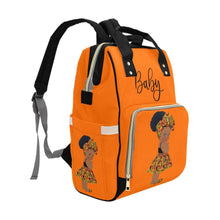 Load image into Gallery viewer, Designer Diaper Bag - Ethnic African American Baby Girl - Orange Multi-Function Backpack