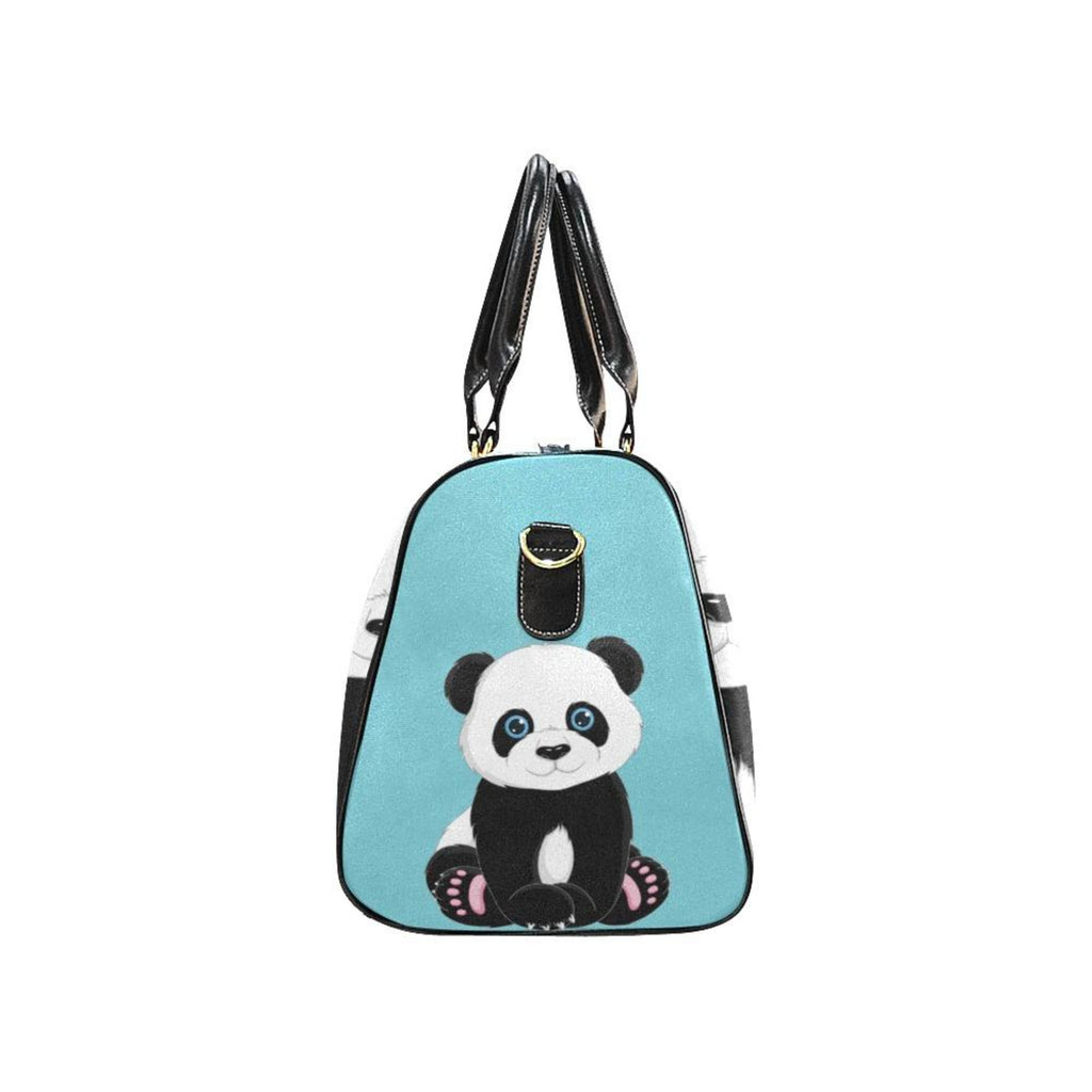 Custom Diaper Tote Bag | Adorable Cartoon Panda Bear On Baby Blue With Personalized Heart Name - Diaper Travel Bag