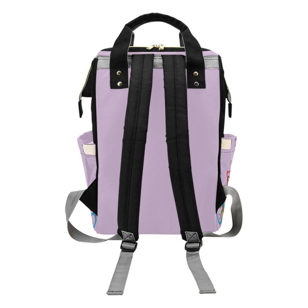 Designer Diaper Bag - African American Baby Girl With Afro Pigtails Lilac Multi-Function Backpack