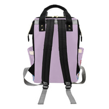 Load image into Gallery viewer, Designer Diaper Bag - African American Baby Girl With Afro Pigtails Lilac Multi-Function Backpack
