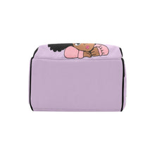 Load image into Gallery viewer, Designer Diaper Bag - African American Baby Girl With Afro Pigtails Lilac Multi-Function Backpack