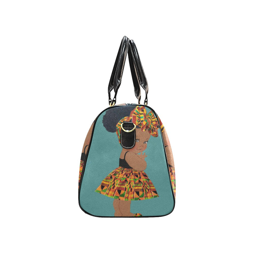 Custom Diaper Tote Bag - Ethnic Super Cute African American Baby Girl - Teal Green Travel Tote Baby Bag