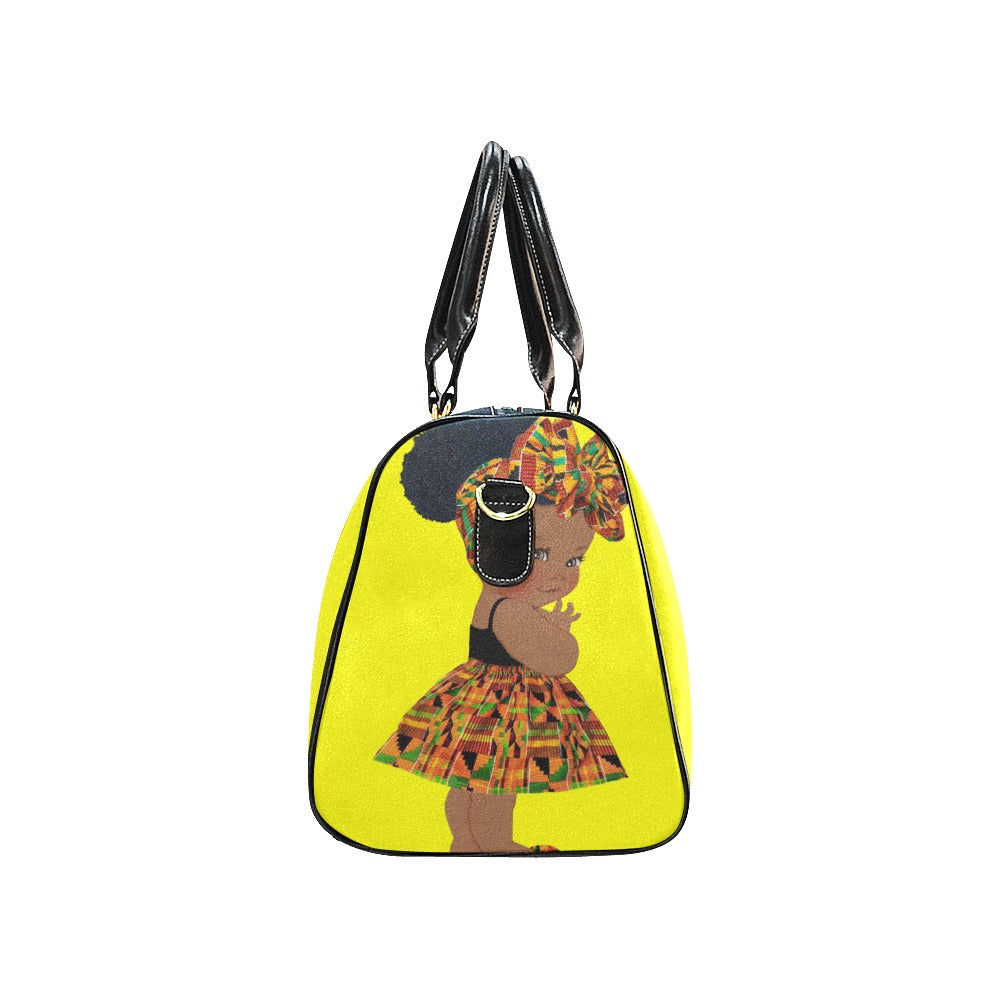 Custom Diaper Tote Bag - Ethnic Super Cute African American Baby Girl - Vibrant Yellow Travel Tote Baby Bag