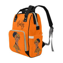 Load image into Gallery viewer, Designer Diaper Bag - Ethnic African American Baby Girl - Orange Multi-Function Backpack