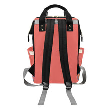 Load image into Gallery viewer, Designer Diaper Bag - African American Baby Girl With Afro Pigtails Coral Multi-Function Backpack