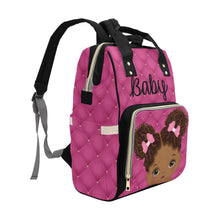 Load image into Gallery viewer, Cute African American Baby Girl With Natural Pigtails And Pink Bows On Hot Pink Tufted Design Multi-Function Backpack