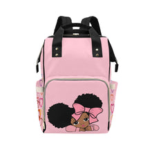 Load image into Gallery viewer, Personalize Optional - Designer Diaper Bags - African American Baby Girl With Afro Pigtails Powder Pink - Waterproof Multi-Function Backpack