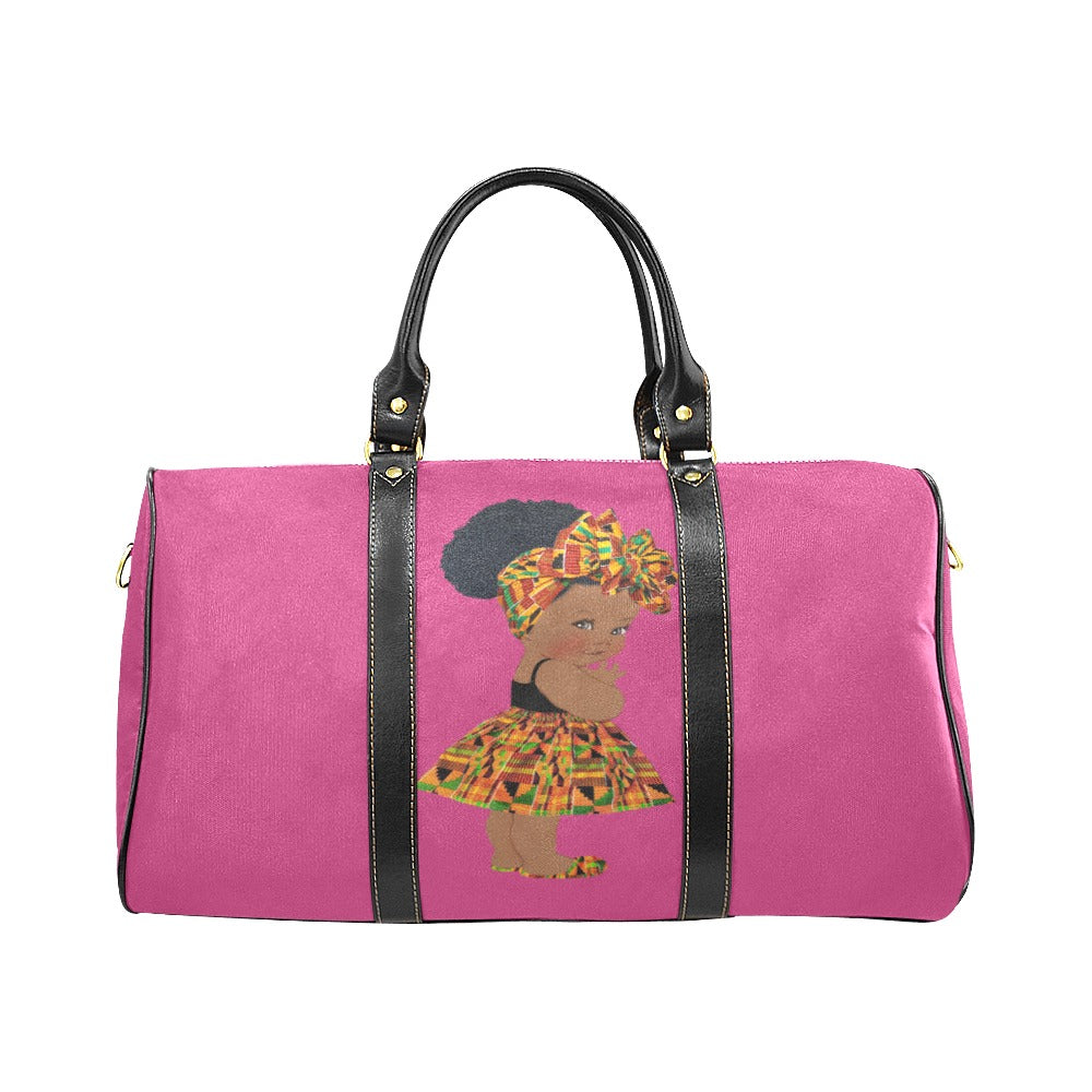Custom Diaper Tote Bag - Ethnic Super Cute African American Baby Girl - Raspberry Red Travel Tote Baby Bag
