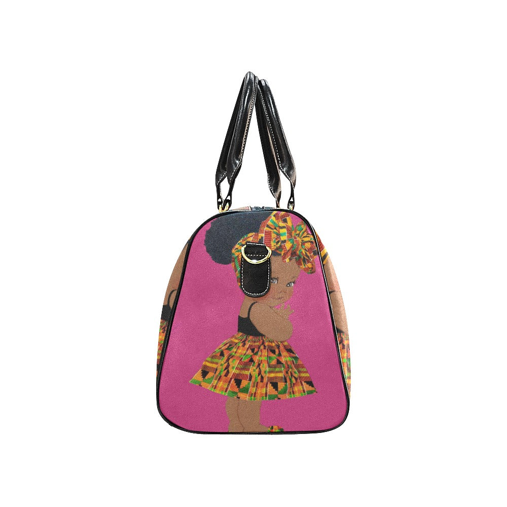 Custom Diaper Tote Bag - Ethnic Super Cute African American Baby Girl - Raspberry Red Travel Tote Baby Bag