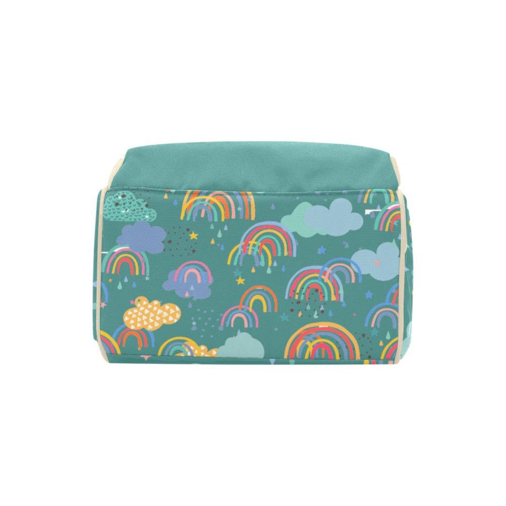 Designer Diaper Bags - Unisex Rainbows With Baby Name On Green - Waterproof Multi-Function Backpack