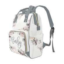 Load image into Gallery viewer, Personalized Faded Vintage Roses With Green Straps, Waterproof Diaper Bag Backpack