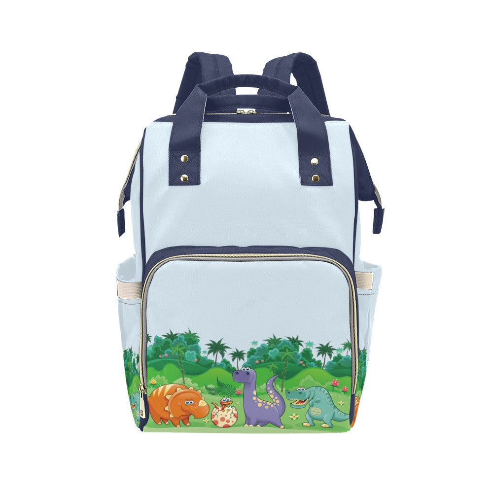 Designer Diaper Bag - Cute Cartoon Dinosaurs In Field Baby Blue Bag Designer Diaper Bag Backpack
