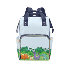 Load image into Gallery viewer, Designer Diaper Bag - Cute Cartoon Dinosaurs In Field Baby Blue Bag Designer Diaper Bag Backpack