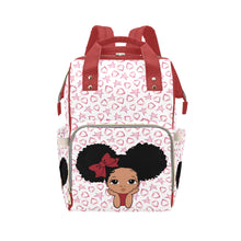 Load image into Gallery viewer, Designer Diaper Bags - African American Baby Girl With Natural Afro Pigtails And Bow With Hearts