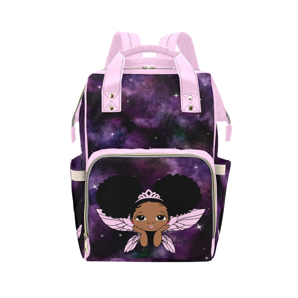 Cutest African American Baby Girl Fairy Princess Custom Diaper Bag - Cosmic Waterproof Backpack