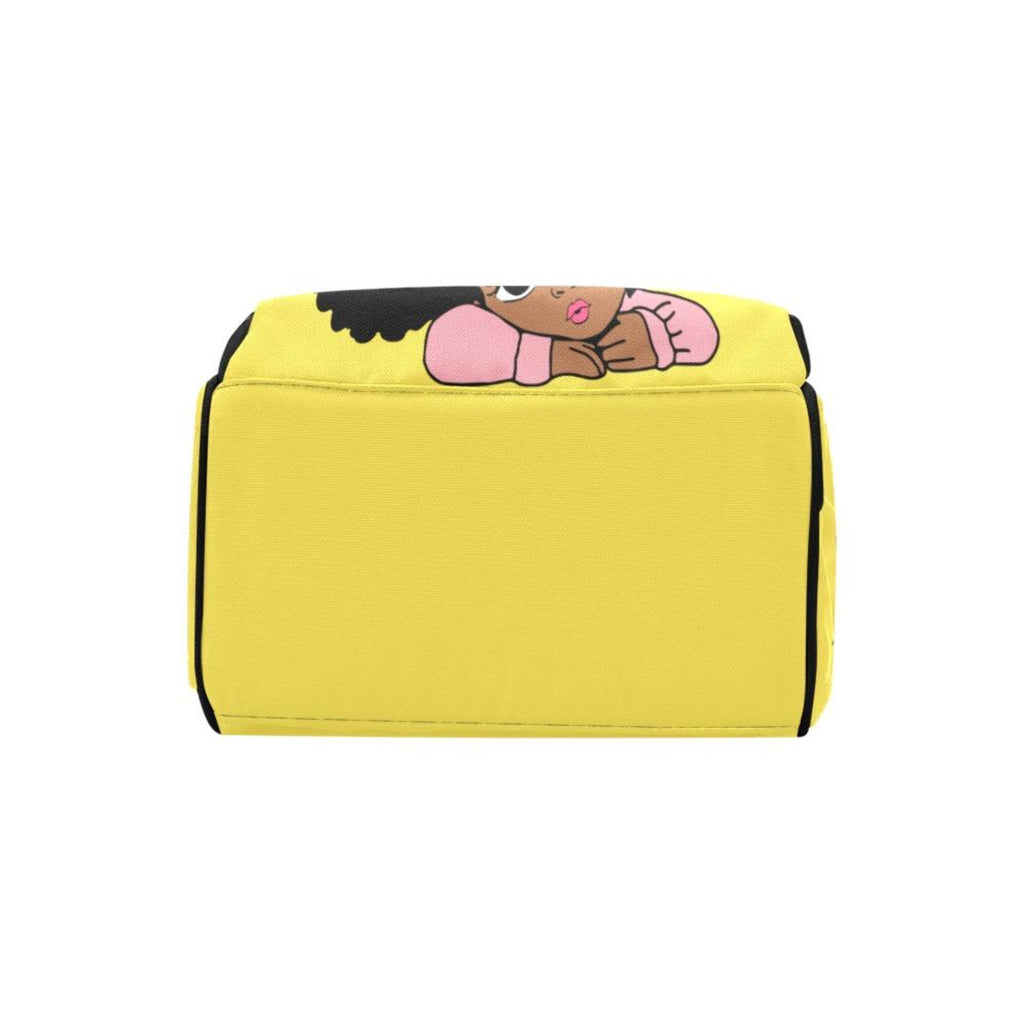 Designer Diaper Bags - African American Baby Girl With Afro Pigtails Yellow - Waterproof Multi-Function Backpack
