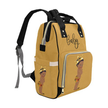 Load image into Gallery viewer, Designer Diaper Bag - Ethnic King African American Baby Boy - Khaki Gold Multi-Function Backpack