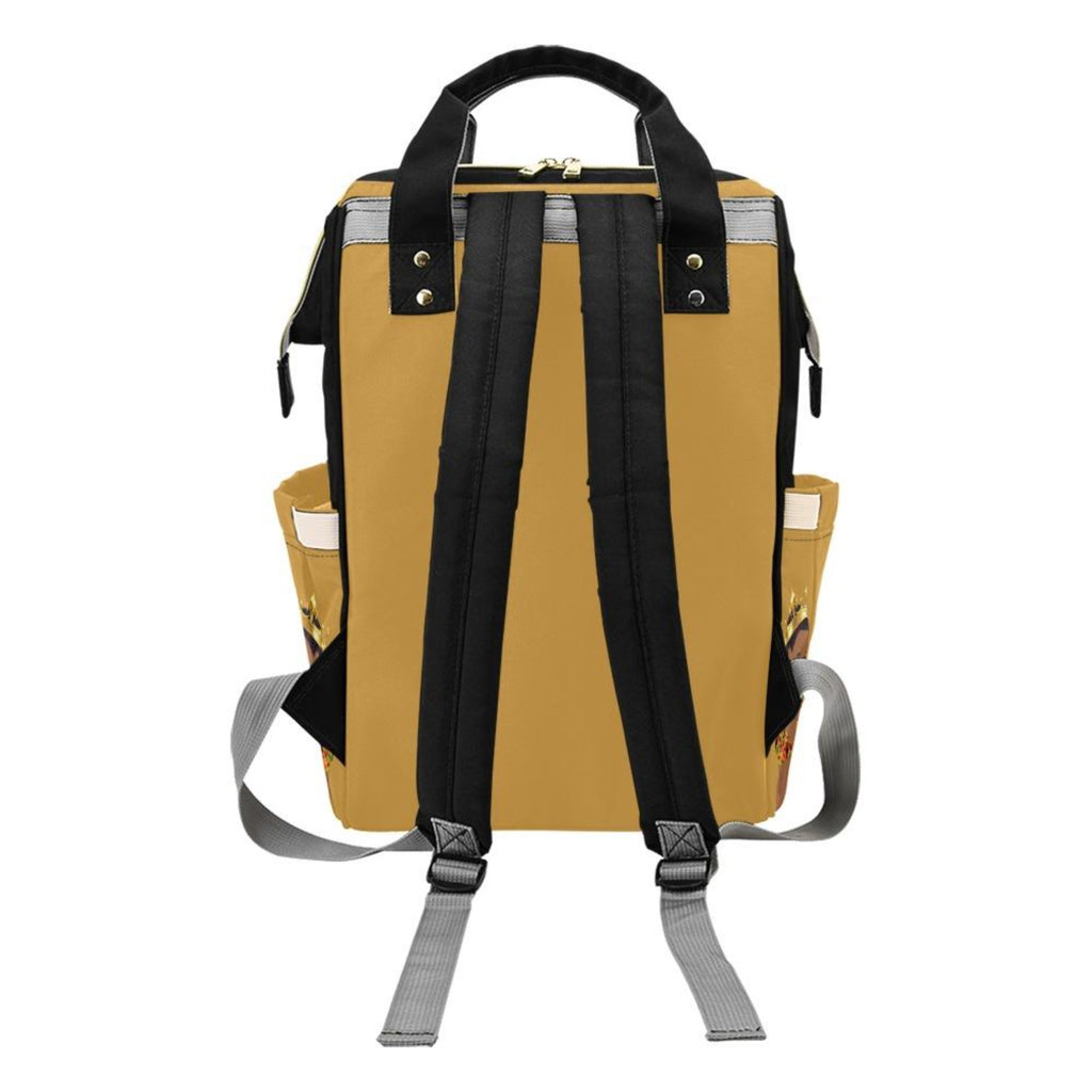 Designer Diaper Bag - Ethnic King African American Baby Boy - Khaki Gold Multi-Function Backpack