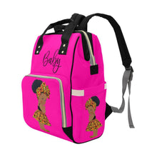Load image into Gallery viewer, Designer Diaper Bag - Ethnic Queen African American Baby Girl - Hot Pink and Black - Waterproof Backpack