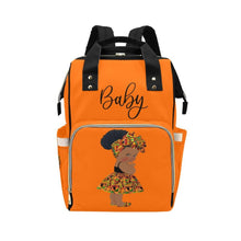 Load image into Gallery viewer, Designer Diaper Bag - Ethnic African American Baby Girl - Orange Multi-Function Backpack