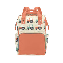 Load image into Gallery viewer, Designer Baby Bag Backpack - Tractors And Farm In Orange Tones Multi-Function Backpack