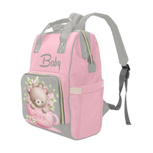 Load image into Gallery viewer, Designer Baby Bag With Cuddly Pink Teddy Bear In Tea Cup - Waterproof Multifunction Backpack Bag