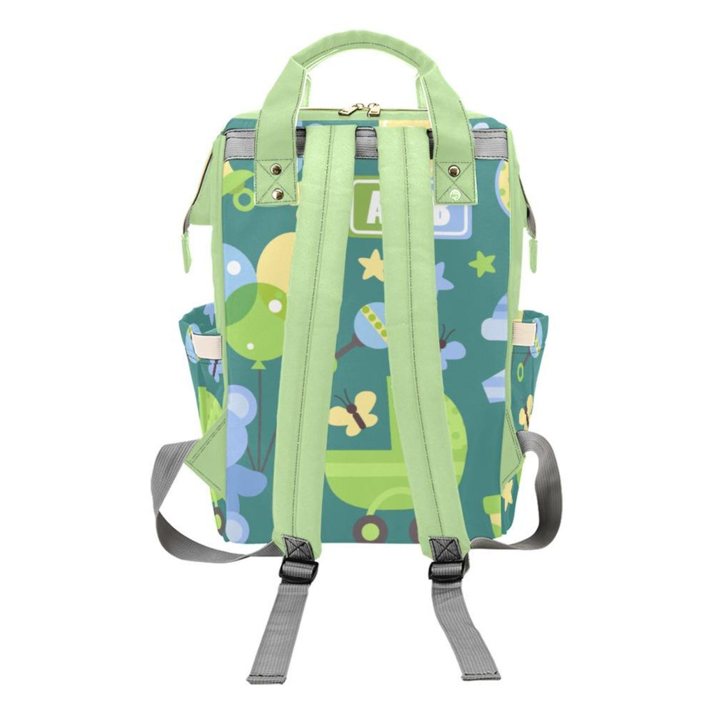 Personalize Optional - Designer Diaper Bags - Unisex Pastels With Baby Name - Green - Waterproof Multi-Function Backpack