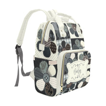 Load image into Gallery viewer, Personalized Diaper Bag Backpack - Patchwork Flower Buttons With Cream Label - Large Capacity and Waterproof