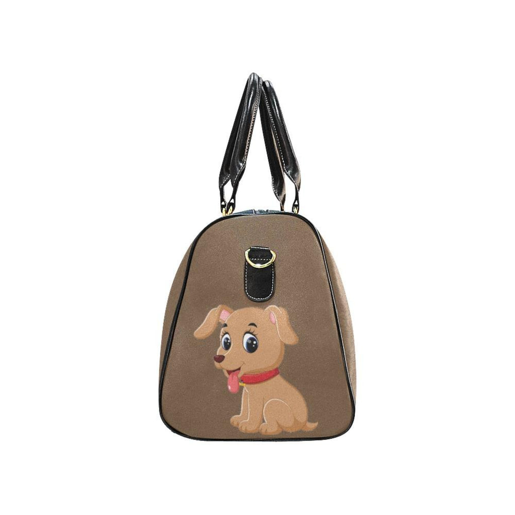 Custom Diaper Tote Bag | Adorable Cartoon Puppy Dog With Personalized Heart Name - Brown Diaper Travel Bag