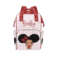 Load image into Gallery viewer, Designer Diaper Bags - African American Baby Girl With Natural Afro Pigtails And Bow With Hearts