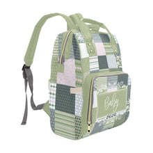 Load image into Gallery viewer, Personalized Patchwork Soft Green With Personalized Name Label Multi-Function Backpack