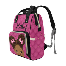 Load image into Gallery viewer, Cute African American Baby Girl With Natural Pigtails And Pink Bows On Hot Pink Tufted Design Multi-Function Backpack