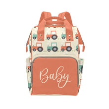 Load image into Gallery viewer, Designer Baby Bag Backpack - Tractors And Farm In Orange Tones Multi-Function Backpack