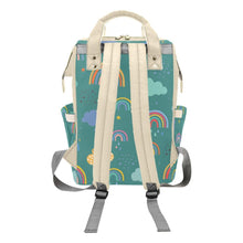 Load image into Gallery viewer, Designer Diaper Bags - Unisex Rainbows With Baby Name On Green - Waterproof Multi-Function Backpack
