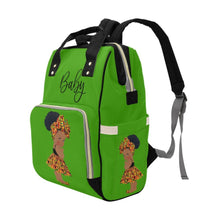 Load image into Gallery viewer, Designer Diaper Bag - Ethnic African American Baby Girl - Green Multi-Function Backpack
