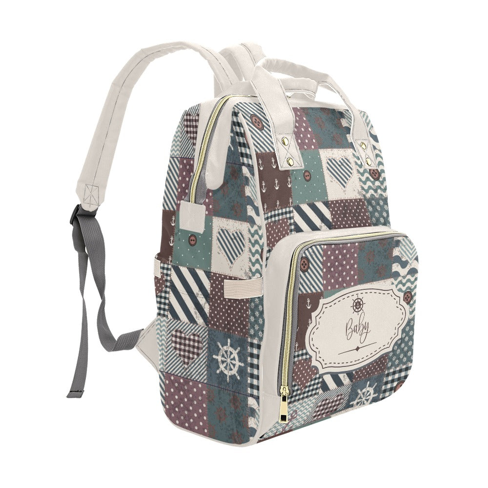 Personalized Patchwork Nautical Style with Label and Name Multi-Function Backpack