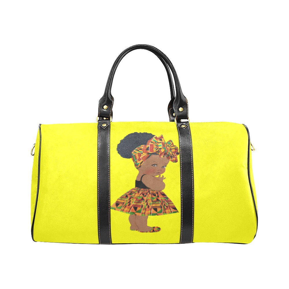Custom Diaper Tote Bag - Ethnic Super Cute African American Baby Girl - Vibrant Yellow Travel Tote Baby Bag