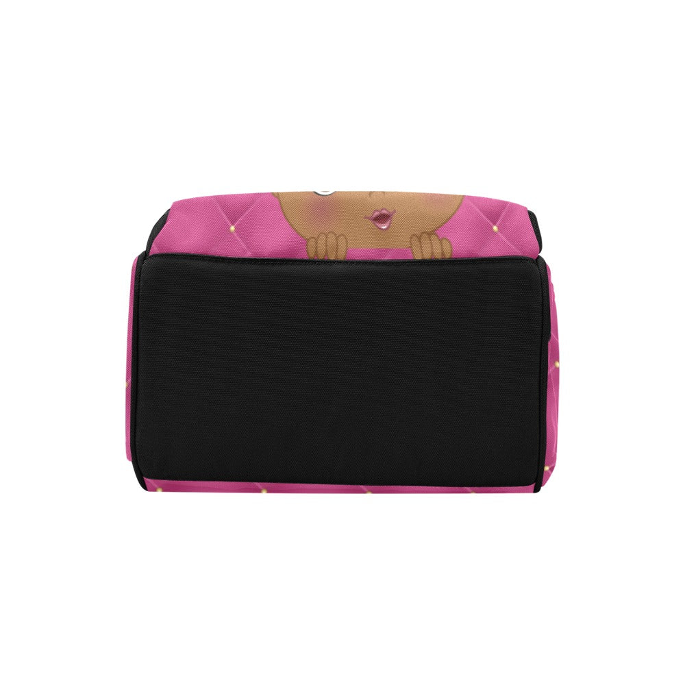 Cute African American Baby Girl With Natural Pigtails And Pink Bows On Hot Pink Tufted Design Multi-Function Backpack