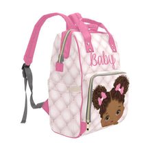 Load image into Gallery viewer, Cute African American Baby Girl With Natural Pigtails And Pink Bows On Tufted Design Diaper Bag Backpack