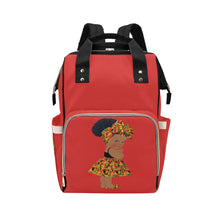 Load image into Gallery viewer, Designer Diaper Bag - Ethnic African American Baby Girl - Dark Red Multi-Function Backpack