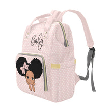 Load image into Gallery viewer, Designer Diaper Bag African American Baby Girl With Bow and Polka Dots