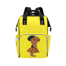 Load image into Gallery viewer, Designer Diaper Bag - Ethnic Queen African American Baby Girl - Bright Yellow Multi-Function Backpack