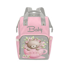 Load image into Gallery viewer, Designer Baby Bag With Cuddly Pink Teddy Bear In Tea Cup - Waterproof Multifunction Backpack Bag