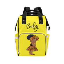 Load image into Gallery viewer, Designer Diaper Bag - Ethnic Queen African American Baby Girl - Bright Yellow Multi-Function Backpack