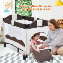 Load image into Gallery viewer, Portable Infant Baby 3 in 1 Crib-Playpen-Bassinet Bed in Coffee Color and Tan