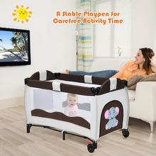 Load image into Gallery viewer, Portable Infant Baby 3 in 1 Crib-Playpen-Bassinet Bed in Coffee Color and Tan