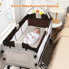 Load image into Gallery viewer, Portable Infant Baby 3 in 1 Crib-Playpen-Bassinet Bed in Coffee Color and Tan