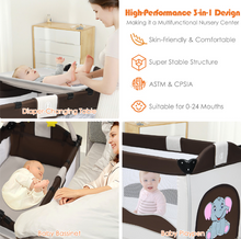 Load image into Gallery viewer, Portable Infant Baby 3 in 1 Crib-Playpen-Bassinet Bed in Coffee Color and Tan