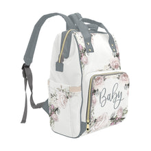 Load image into Gallery viewer, Personalized Faded Vintage Roses With Green Straps, Waterproof Diaper Bag Backpack